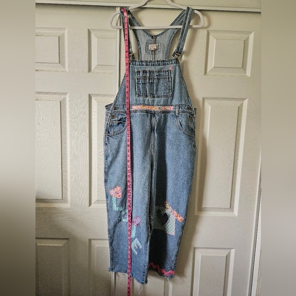 Women's Blue Denim Overalls with Colorful Patches - Picture 12 of 15